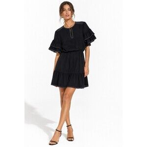 Joie Tersea B Black Contrast White Stitching Ruffle Sleeve Mini Dress Size S